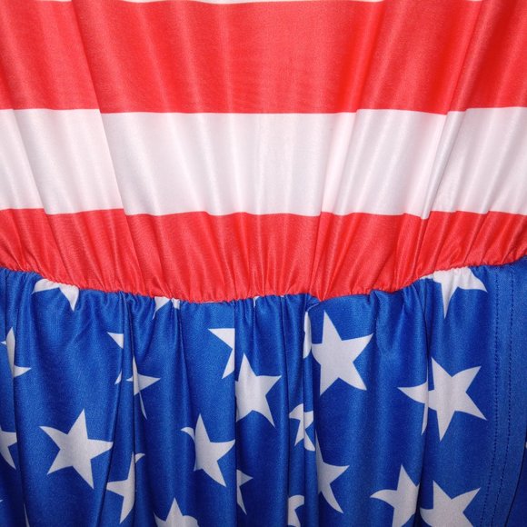 QEARAL Red/White Stripes Blue & White Stars Tulip Hem Midi Dress Size M - NWT - Picture 4 of 4